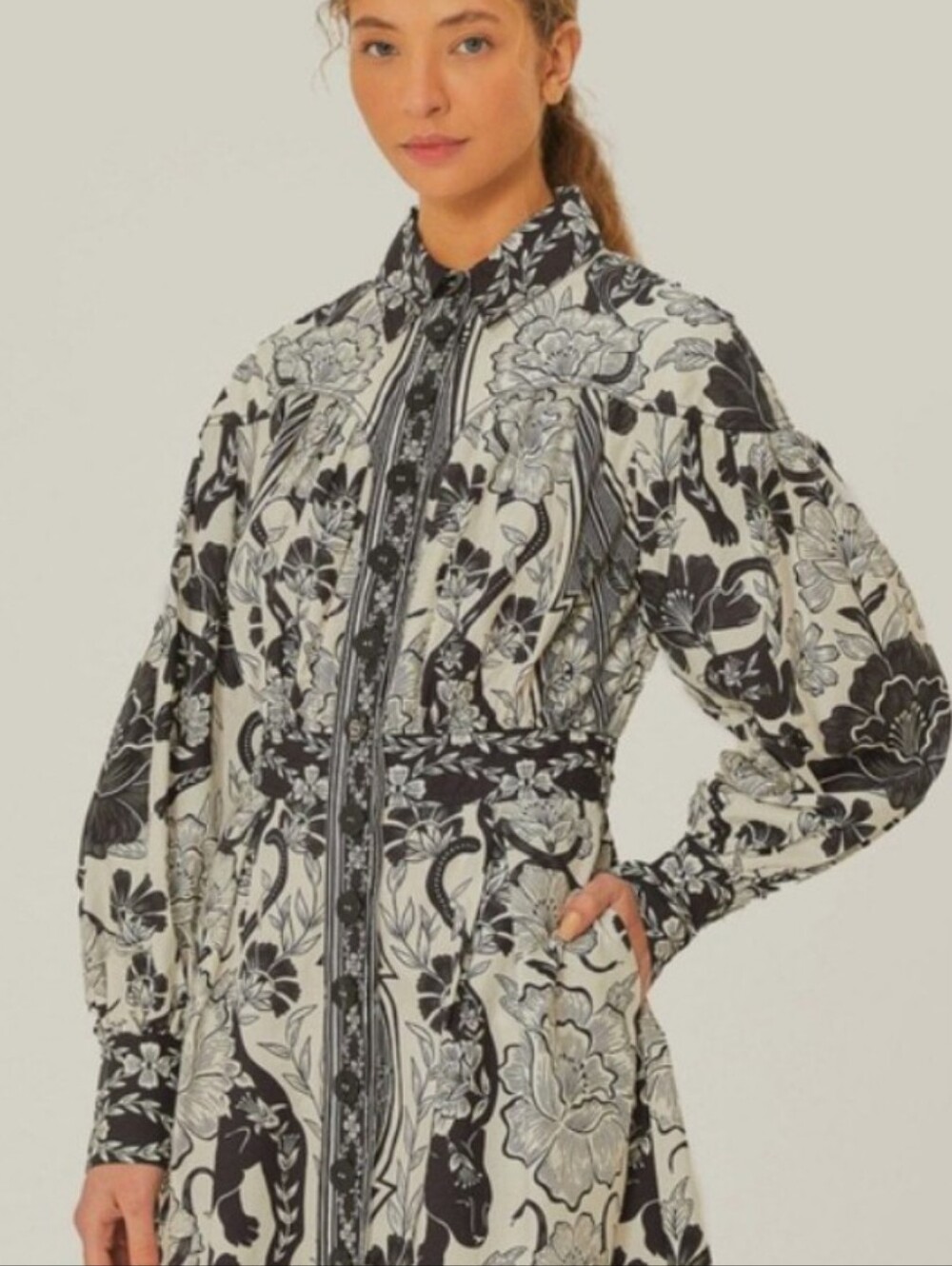 Farm Rio Flower Leopards Collarneck Midi Dress - Picture 3 of 16
